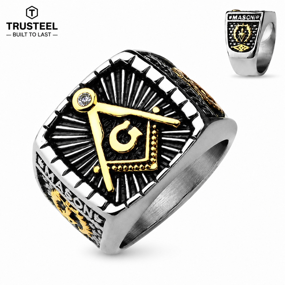Men’s 316L stainless steel Masonic Ring tarnish resistant hypoallergenic size 11